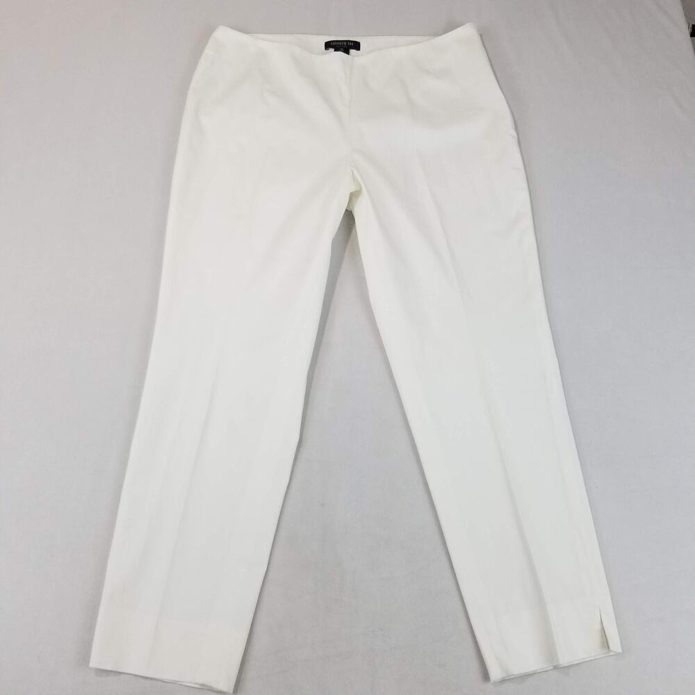 Lafayette 148 New York Pants Womens 12 White Side Zip Slim Ankle Cotton Stretch